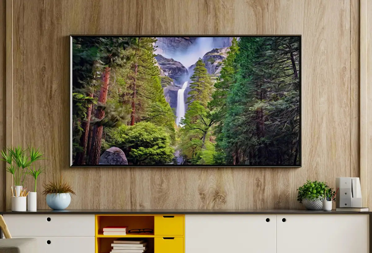 Detail view of artwork from Yosemite Falls Landscape National Park Frame TV Art. Digital Download Mountain Wall Art, Artwork for The Frame TV, Art for Samsung Frame. (variation 2)