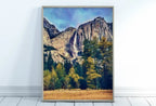 Yosemite Falls Wall Art Autumn Landscape Poster. Instant Download Yosemite Wall Art Digital Painting, Vertical Poster National Park Art – Printable Wall Art