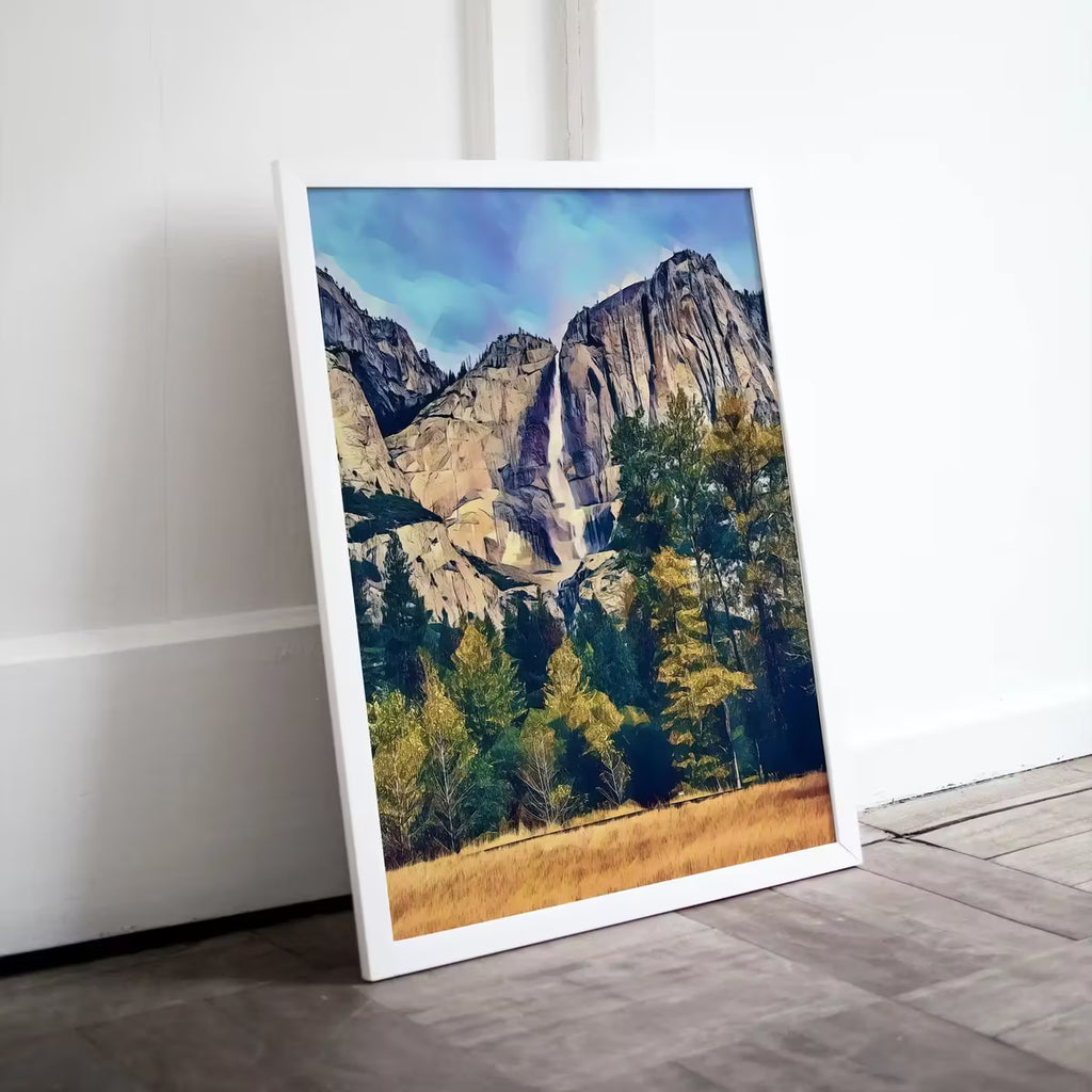 Yosemite Falls Wall Art Autumn Landscape Poster. Instant Download Yosemite Wall Art Digital Painting, Vertical Poster National Park Art – Printable Wall Art