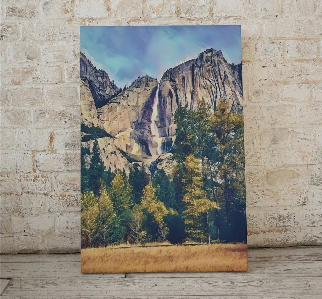 Yosemite Falls Wall Art Autumn Landscape Poster. Instant Download Yosemite Wall Art Digital Painting, Vertical Poster National Park Art – Printable Wall Art