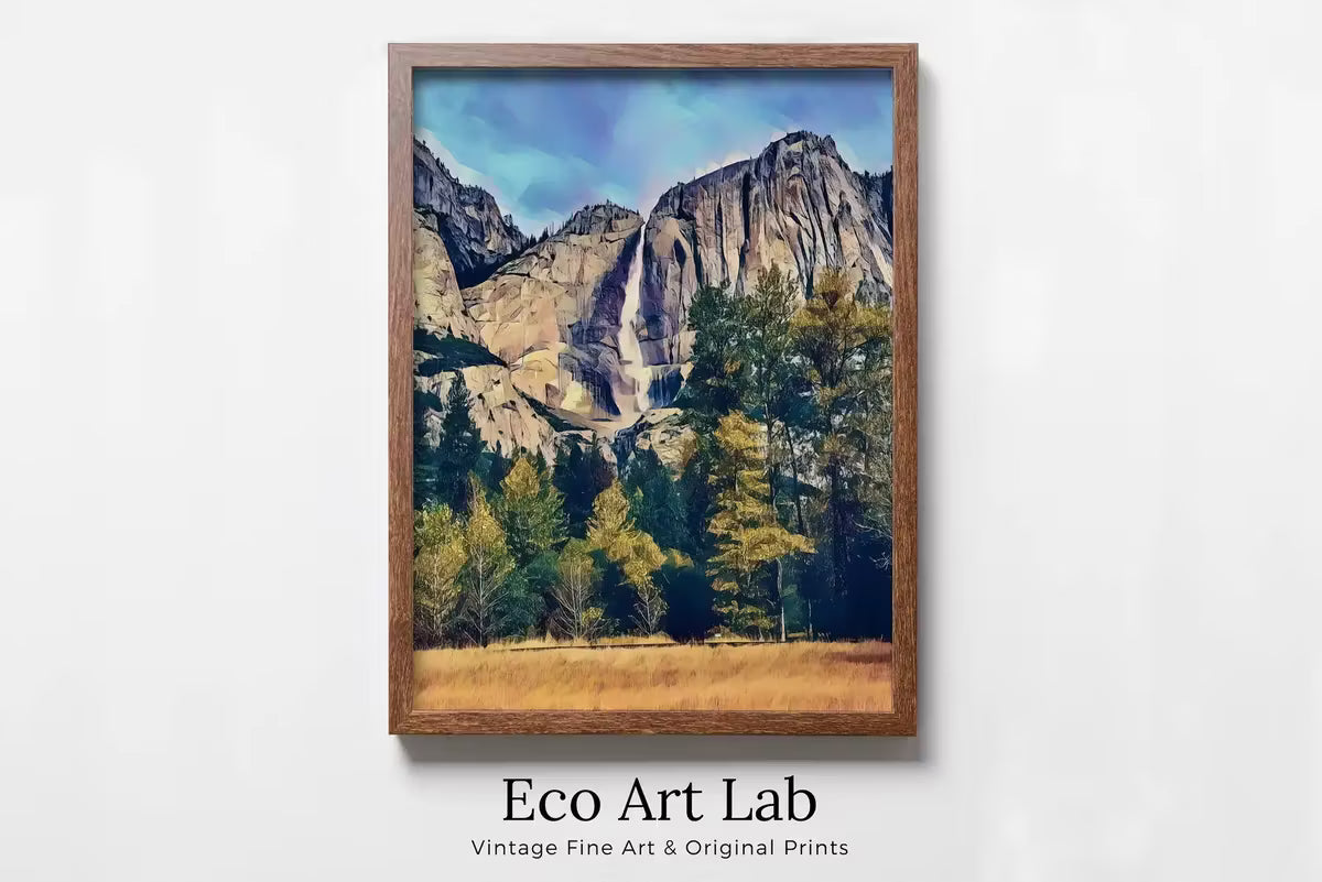 Yosemite Falls Wall Art Autumn Landscape Poster. Instant Download Yosemite Wall Art Digital Painting, Vertical Poster National Park Art – Printable Wall Art