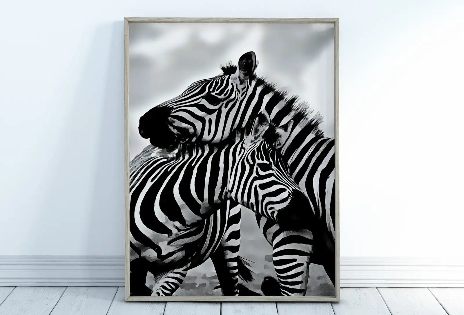 Art mural imprimable noir et blanc - Amour de zèbres. Impression numérique de zèbres en noir et blanc. Téléchargement instantané. Art d’animaux sauvages.