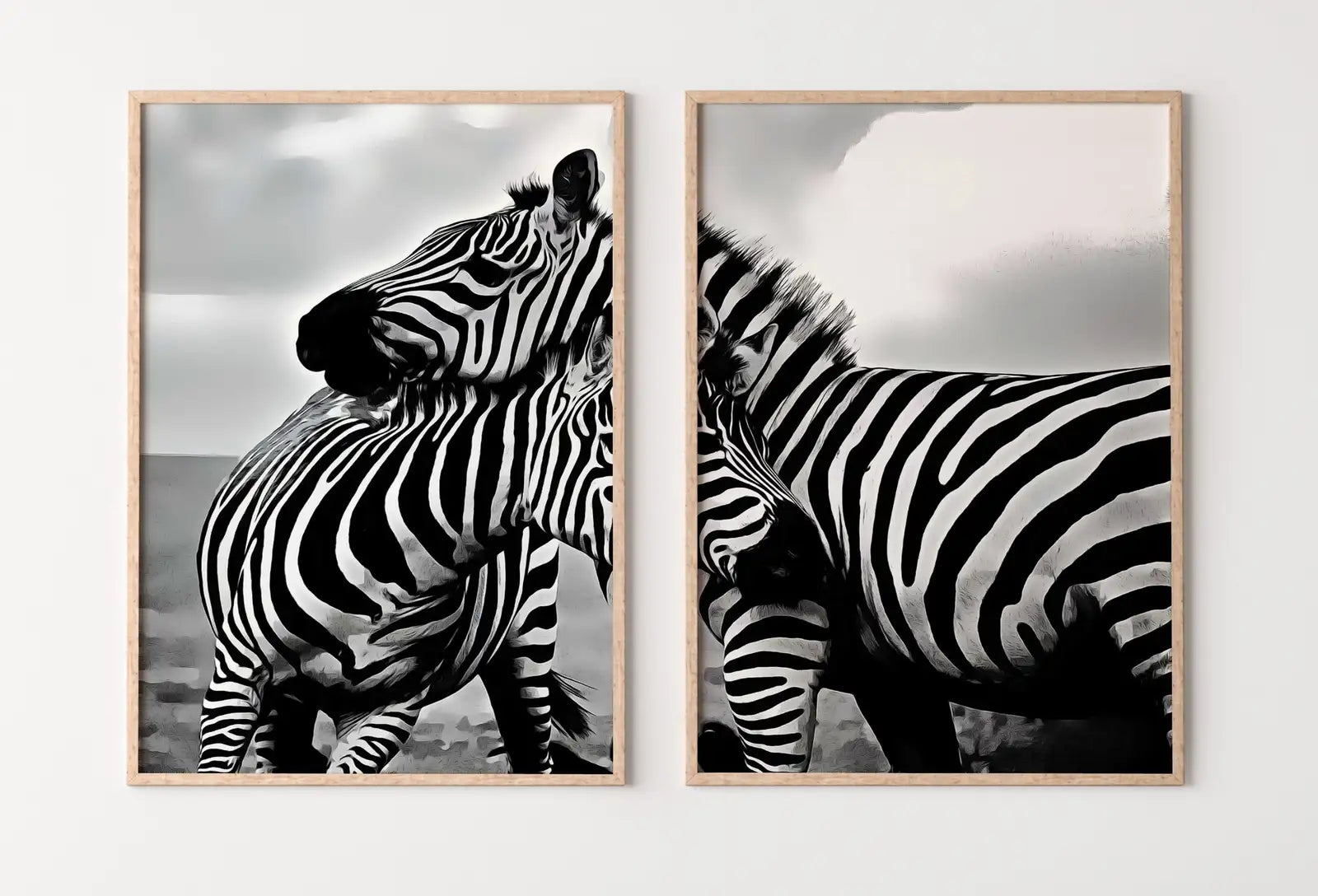 Detail view of artwork from Zebra Love Black and White Set of 2 Prints. Printable Wall Art Zebra Digital Print 2 Piece Wall Art. Instant Download Safari Animals Print. (variation 1)