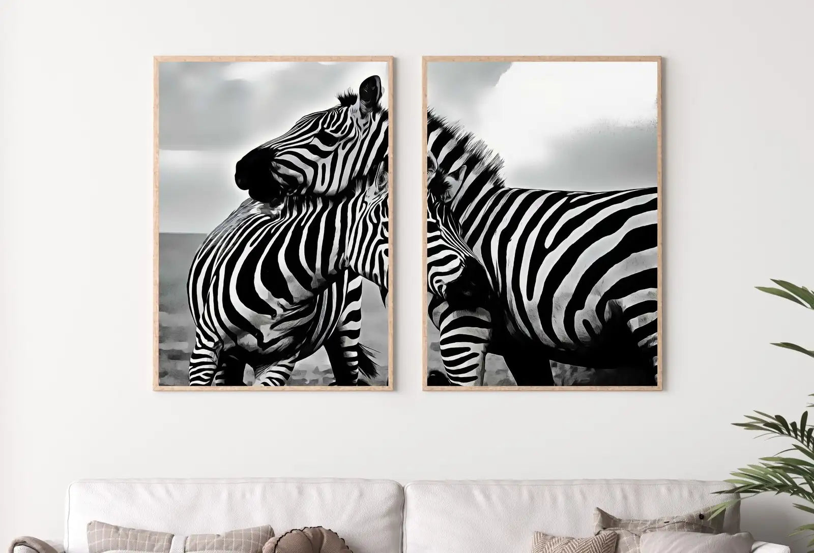 Detail view of artwork from Zebra Love Black and White Set of 2 Prints. Printable Wall Art Zebra Digital Print 2 Piece Wall Art. Instant Download Safari Animals Print. (variation 2)