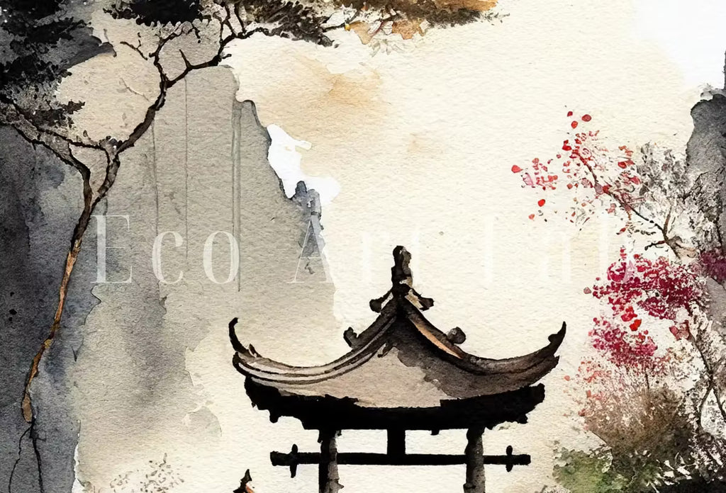 Zen Garden Printable Wall Art. Instant Download Watercolor Zen Art. Japandi Landscape. Japanese Wall Art. Spiritual Painting. Asian Wall Art – Printable Wall Art