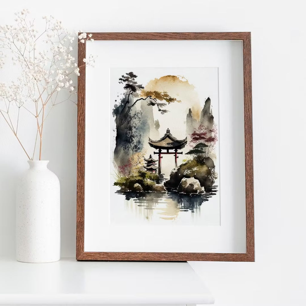 Zen Garden Printable Wall Art. Japandi Landscape. Instant Download Watercolor Zen Art. Japanese Wall Art. Spiritual Painting. Asian Wall Art – Printable Wall Art