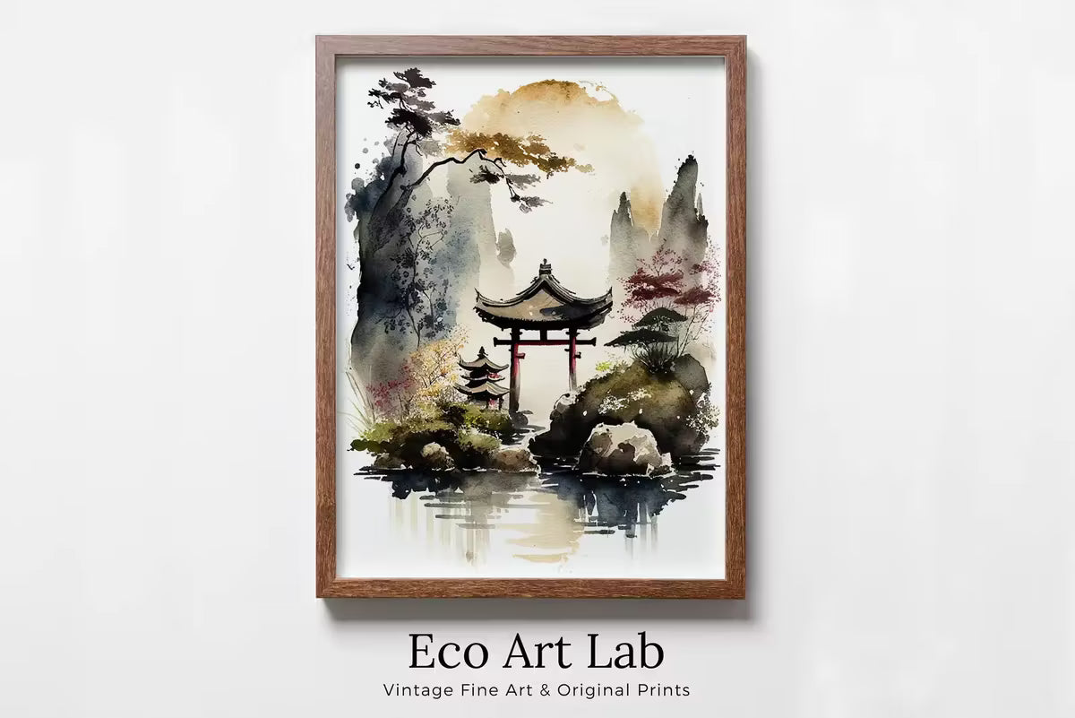 Zen Garden Printable Wall Art. Japandi Landscape. Instant Download Watercolor Zen Art. Japanese Wall Art. Spiritual Painting. Asian Wall Art – Printable Wall Art