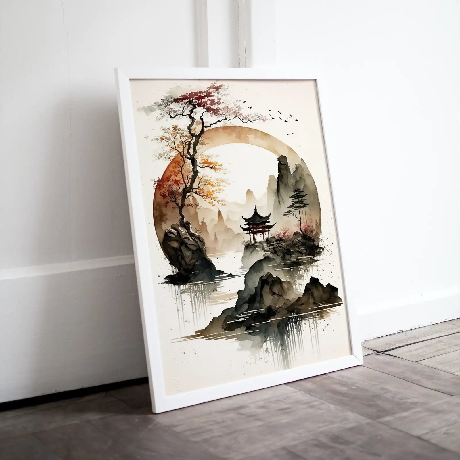 Décoration murale paysage zen. Cercle ENSO, art mural imprimable. Abstrait moderne neutre. Impression wabi sabi. Art mural Japandi. Art asiatique