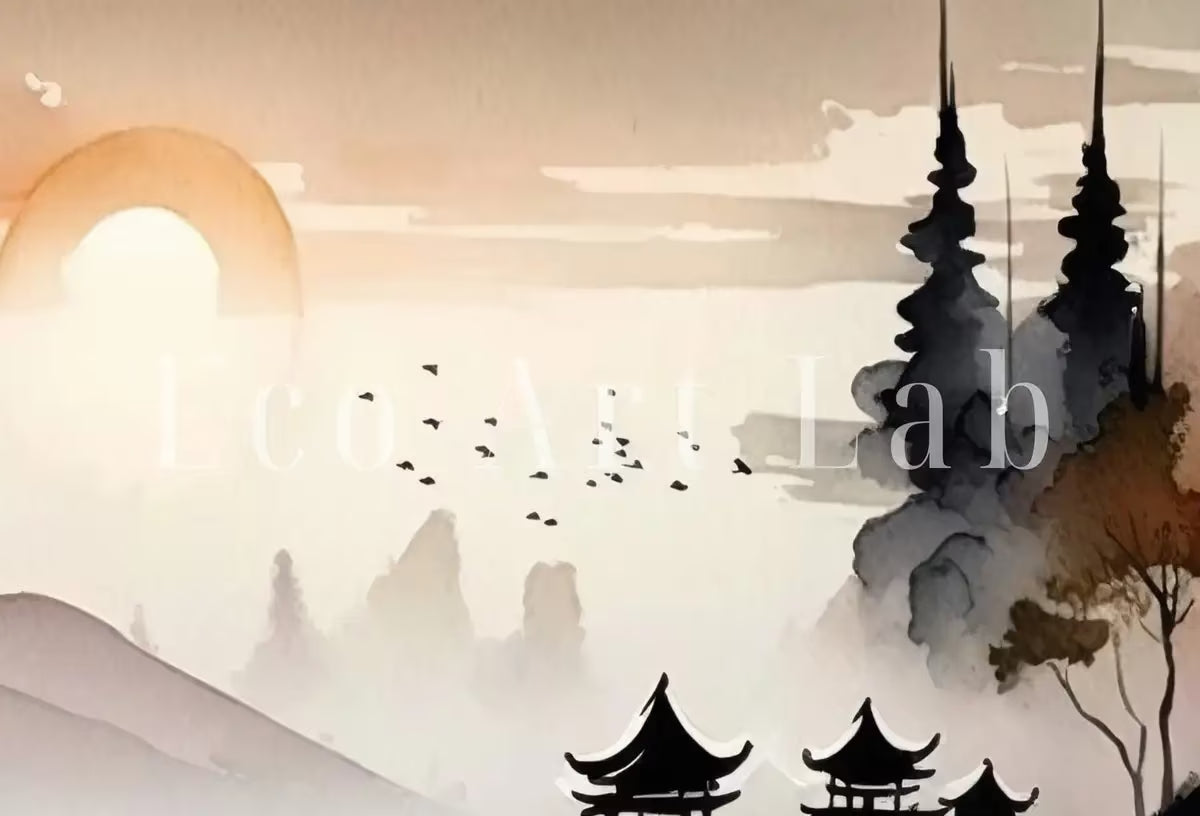 Zen Printable Nature Art. Abstract Japanese Mountain Watercolor Painting. Colorful Forest Landscape. Mountain Forest Art. Printable Wall Art – Printable Wall Art