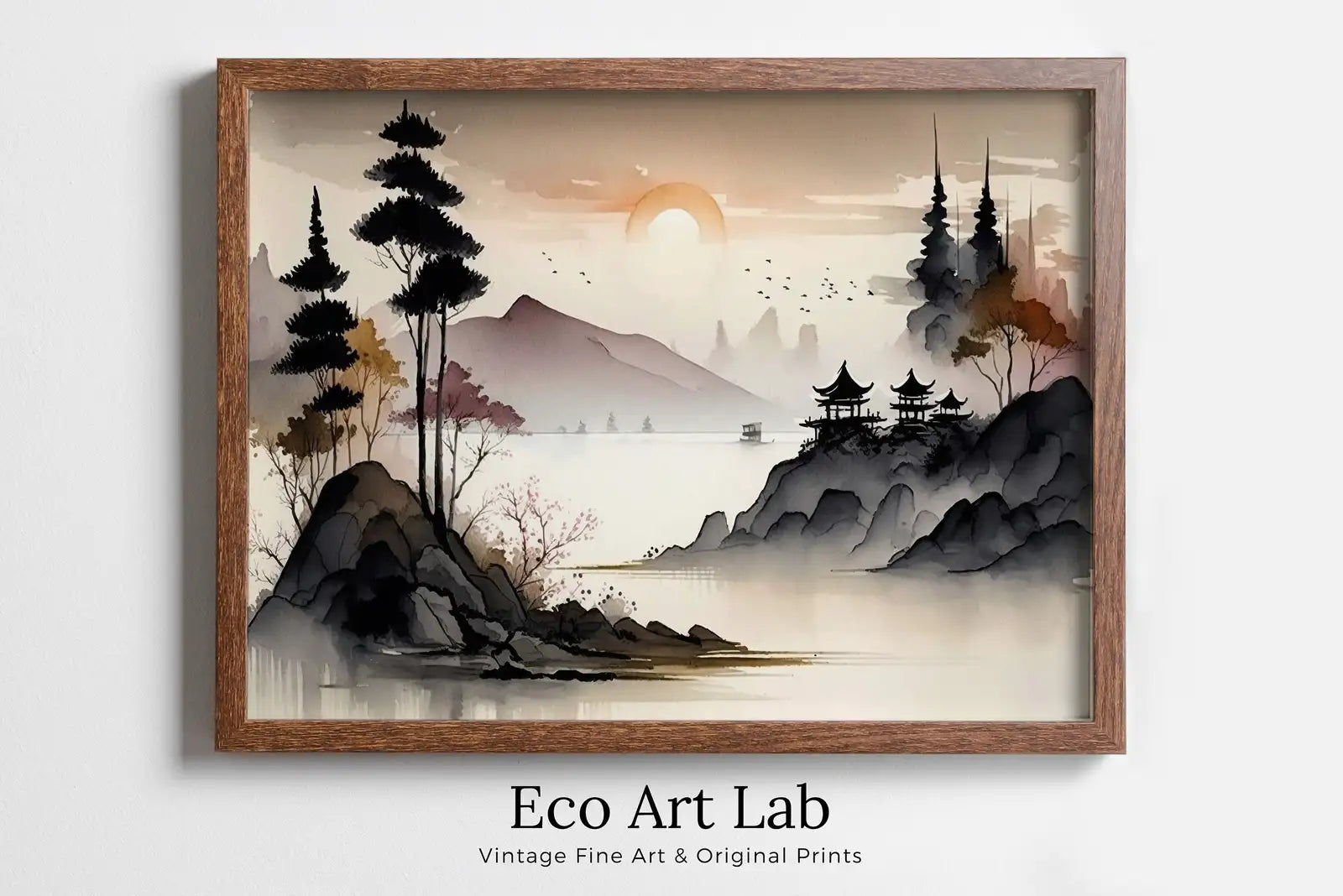 Zen Printable Nature Art. Abstract Japanese Mountain Watercolor Painting. Colorful Forest Landscape. Mountain Forest Art. Printable Wall Art – Printable Wall Art Digital Download – Digital Download